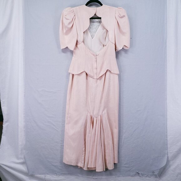 Vintage 80s Scott McClintock Pink Lace Sequin Skirt Suit Dress 4 Peplum Formal - Picture 9 of 16